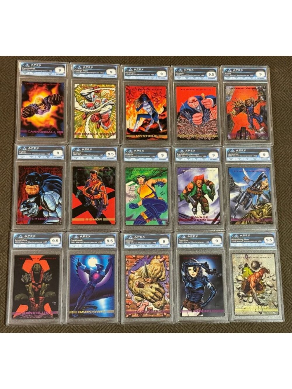 15 Slab Bundle of SKYBOX 1993 MARVEL MASTERPIECES - All Apex AI Graded 9+